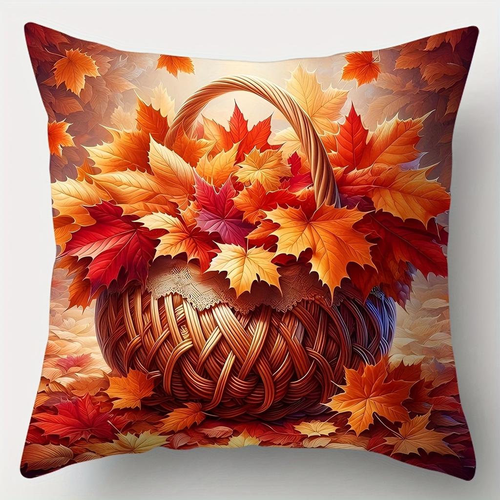 Home Decor Autumn Leaves & Basket Decorative Pillow Covers Pattern Cushion Cover Suitable For Sofa Bedroom Car Pillow Cover