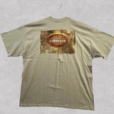 Vintage Survivor Africa T Shirt Mens XXL 2XL Tan Graphic Tee Reality TV Cotton
