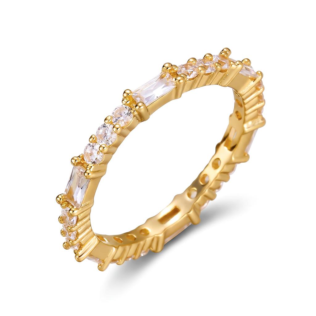 Dainty Inlaid Zircon Ring For Women Gold Plated Round CZ Crystal Copper Finger Ring Party Wedding Daily Wear Minimalist Jewelry