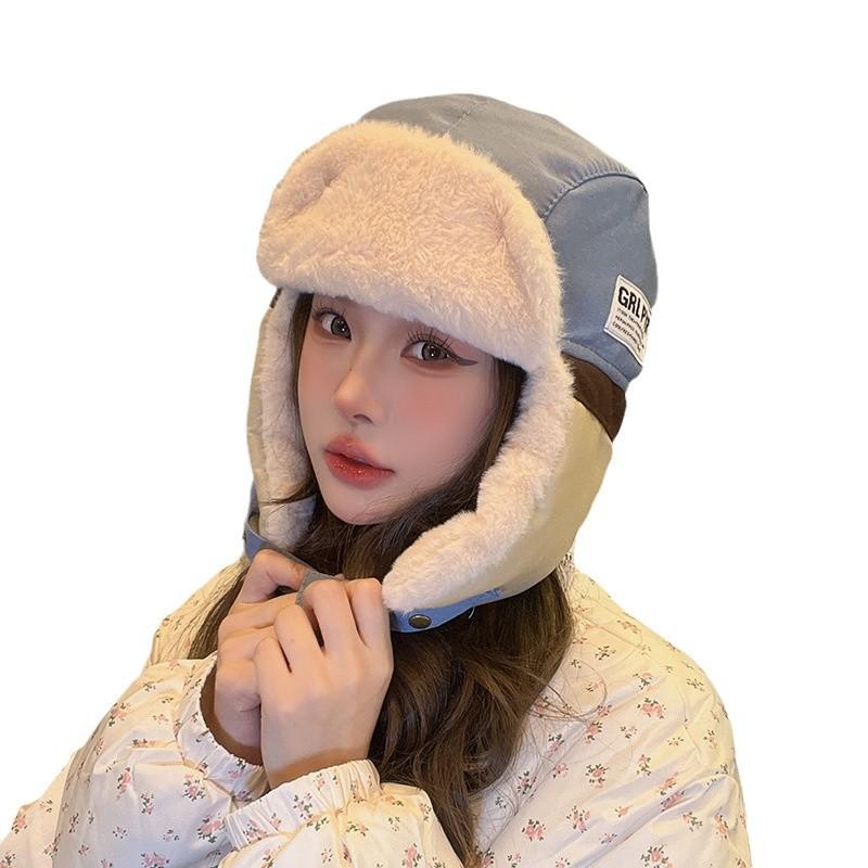 New Winter Lei Feng Hat for Women Plus Velvet Thickened Warm Ear Protection Hat Outdoor Northeast Cycling Cold Protection Versatile Cotton Hat