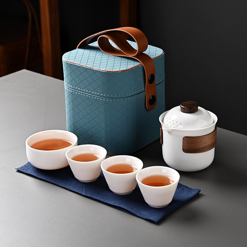 Suet jade Dehua white porcelain outdoor portable travel tea set business gift matching gift printing express cup
