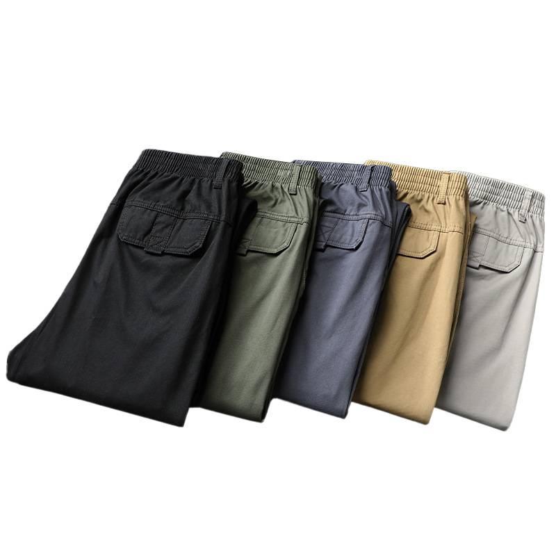 Hengyuanxiang Men's Plus Size Cotton Cargo Pants - Loose, Straight-Leg, Wide-Leg Trousers for Spring and Autumn