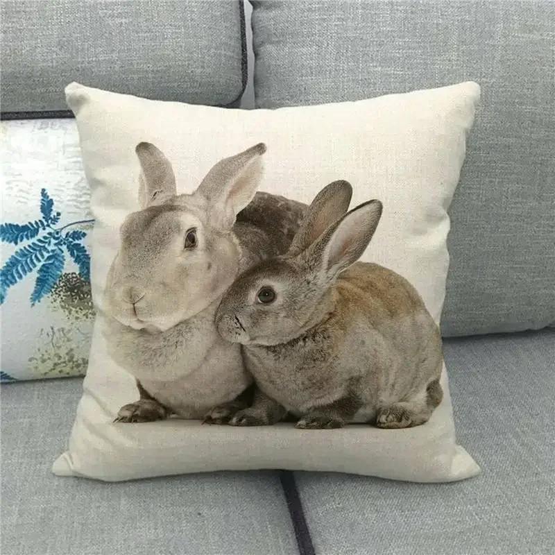 Easter Cushion Cover Cute Bunny Eggs Printed Pillow Covers 18x18 Inches Easter Decorations Hare Rabbit Flower Linen Pillowcase