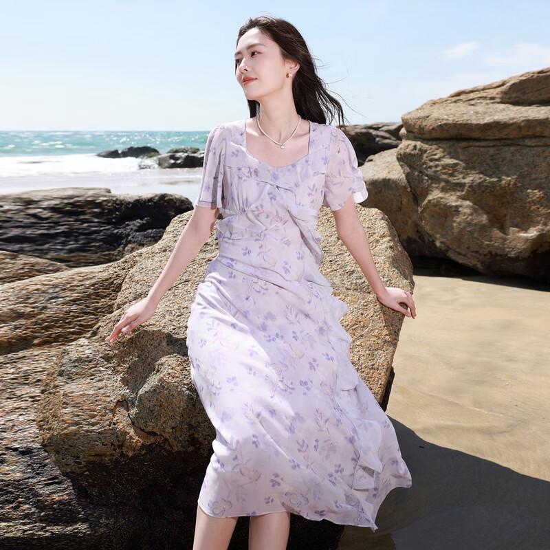 Sancai Plus Size Floral Chiffon A-Line Maxi Dress