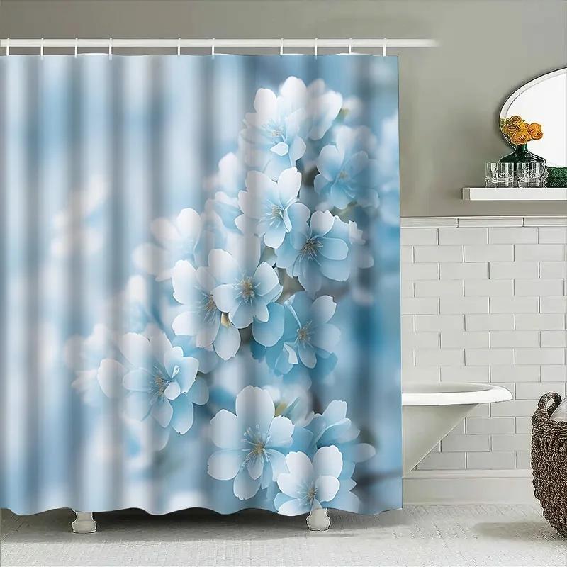 

Синяя Цветочная Шторка для Душа для Ванной Комнаты - Элегантный и Мягкий Дизайн для Вашего Дома Водонепроницаемая Прочная Легко Чистится 90X180cm