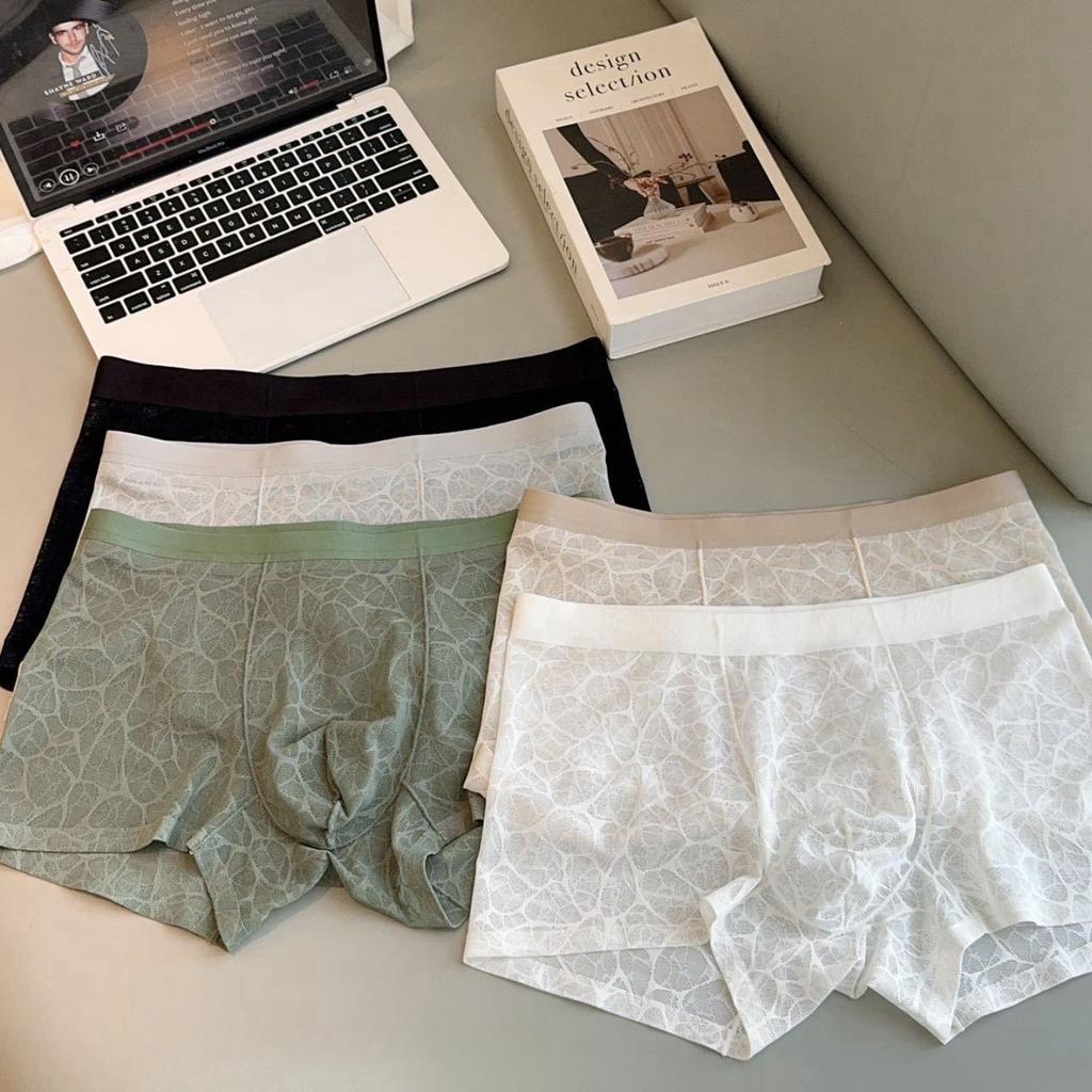 5 Stück Herren Unterwäsche Spitze Leopardenmuster Unterwäsche Jacquard Flachwinkel Unterwäsche Shorts Boxer Brief