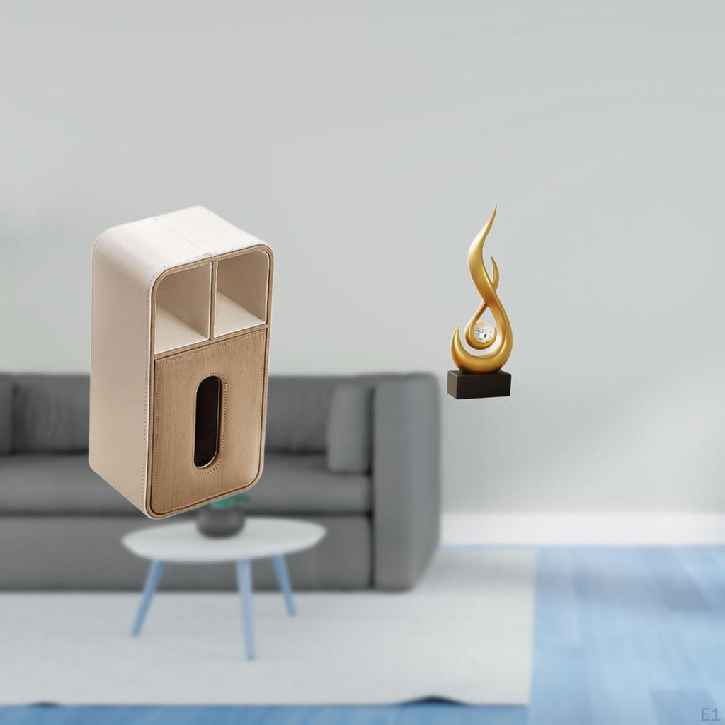 Multipurpose Rectangular Tissue Box Cover with Abstract Fire Modern Art Resin Flame Figurine