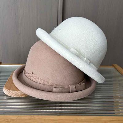 High Quality Daughter Gold Wind Curling Top Hat Women'S French Mesh Bow Basin Hat Wool Retro Warm Bucket Hat