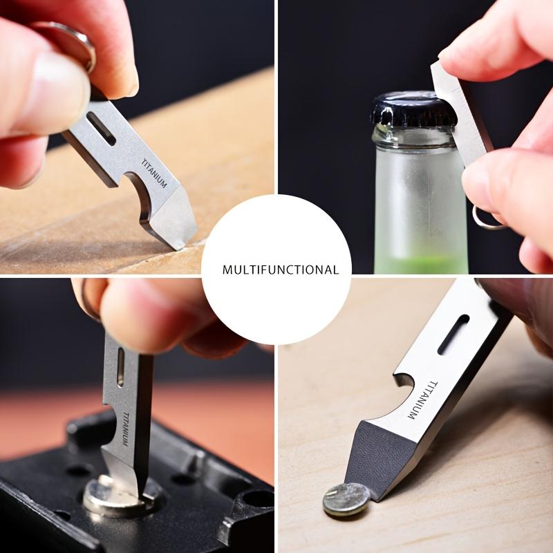 1 Titanium Alloy Keychain Pendant - Multi-Functional EDC Tool with Bottle & Box Opener, Durable Metal Key Ring for Car Keys