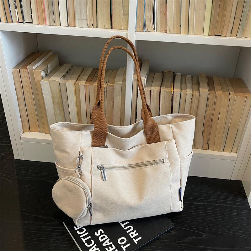 Versatile Women's Large Canvas Tote - Fashionable Mother-Child Casual Shoulder Bag for School & Commute