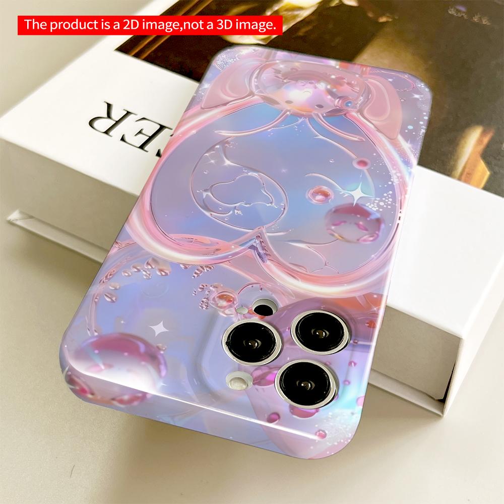 2DFlat Glowing Heart Rabbit Bubble Art Phone Case All inclusive film hard phone case, compatible with iPhone 18 Pro Max 17 16 15 14 13 12 11