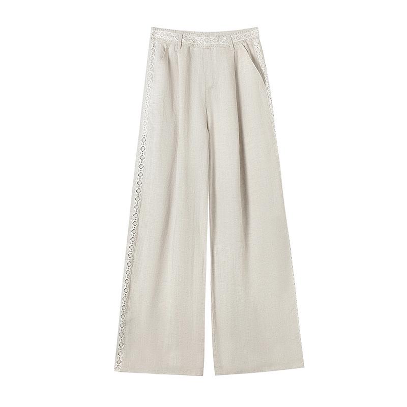 Tencel Linen Wide-Leg High-Waisted Women's Pants - Spring/Summer 2026, Ice Silk, Floor-Length, Casual Straight Fit