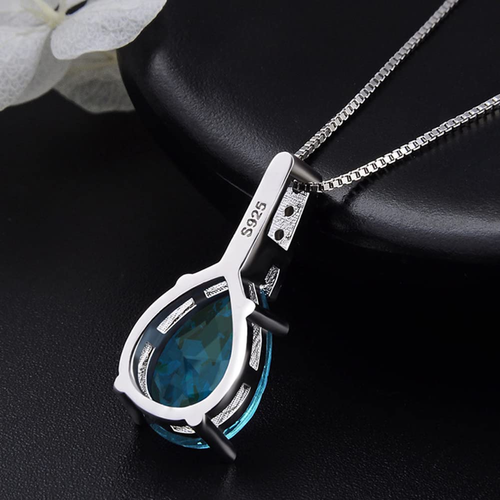 Necklace Silver Blue Drop Necklace Zirconia Large Opal Water Drop Pendant Venetian Chain 925 Silver Birthday Girlfriend Present Accessory [Rockyu]