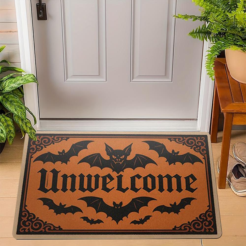 "UNWELCOME" Bat Gothic Style WELCOME Rug Doormat Living Room Bedroom Entrance Door Floor Mat Hallway Backyard Foot Mat Hallowmas