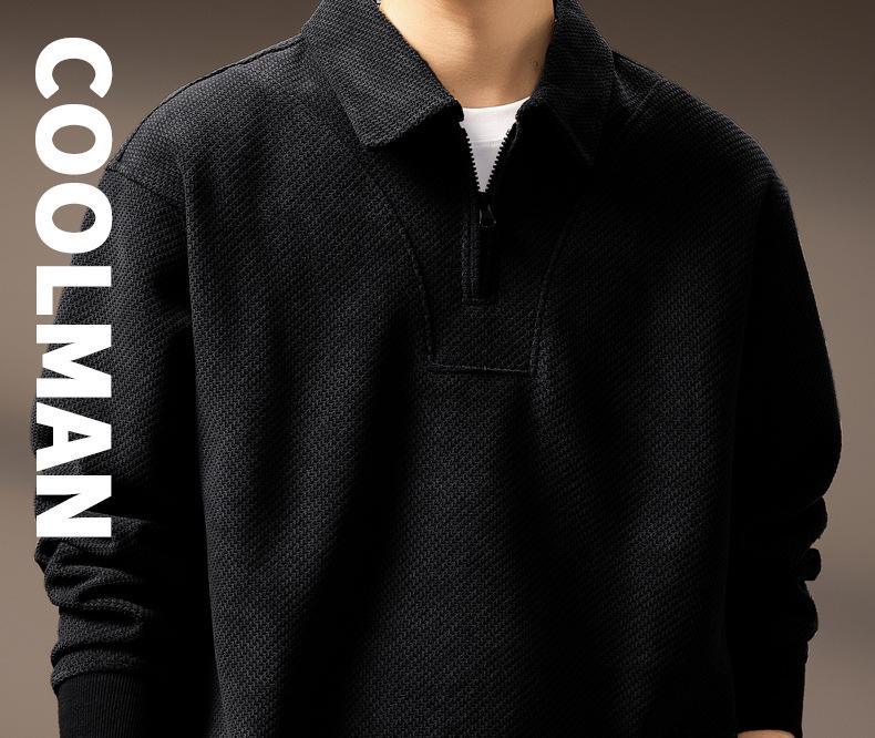 Men's High-End Half-Zip Corduroy Plush Hoodie: European Cotton, Ribbed Long Sleeve, Loose Fit, Autumn Polo Shirt.