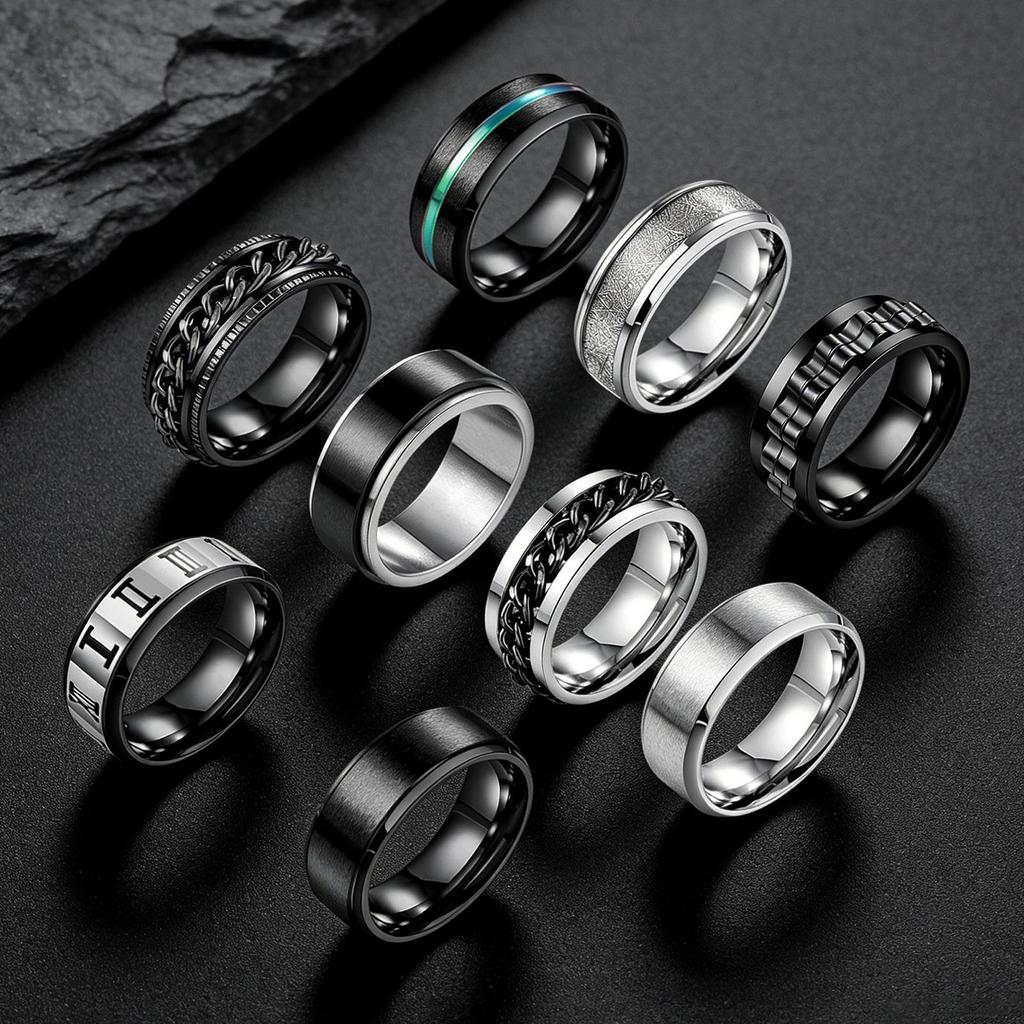 TK Trendy Hip Hop Rotating Decompression Titanium Steel Men's Ring