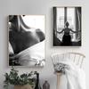 Nordic Canvas Painting Moda Piękna Kobieta Plakaty Czarno-białe Seksowne Okno Dziewczyna Sztuka Ścienna Obrazy Salon Wystrój Domu