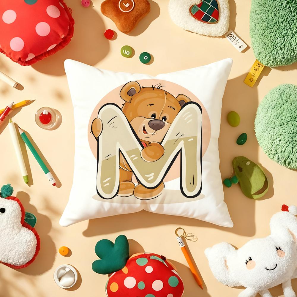 Cute Cartoon Bear Animal Letter Cushion Cover Plush Fabric Soft DoubleSided Printed Sofa Warm Winter Home Gift Pillow Cover
