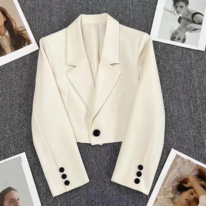 Černá zkrácená saka Dámský trend Všechny zápasy Klopový límec Zkrácená bunda Dámská Korejský šik Jednořadé sako