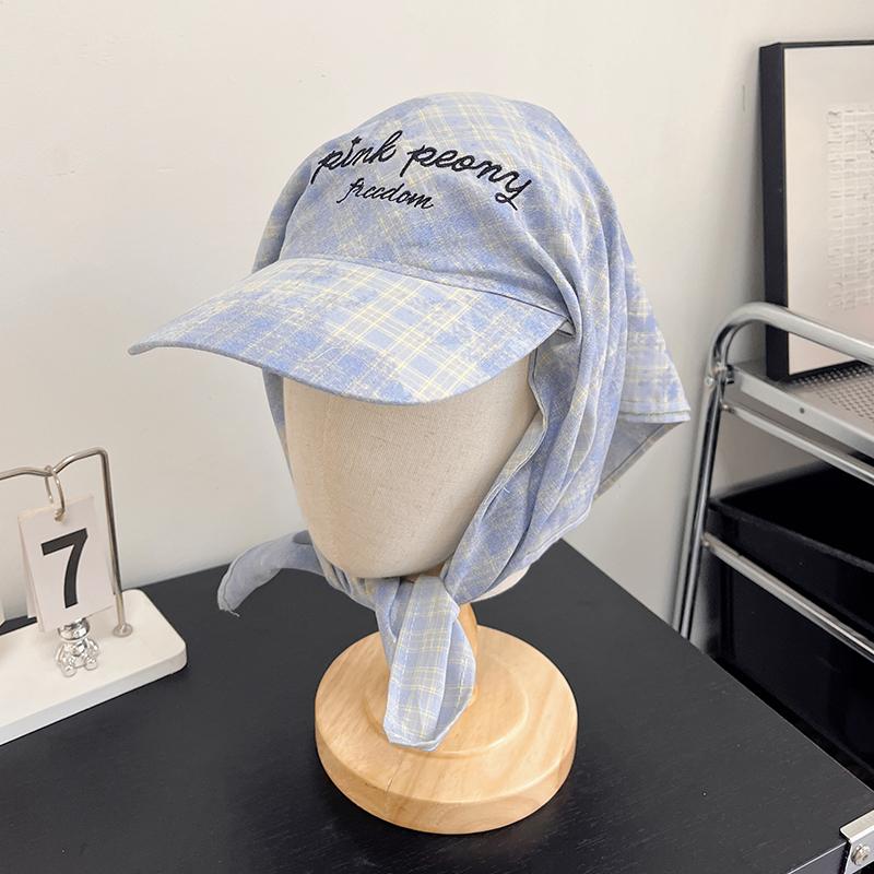 New Korean Original Ins Plaid Triangle Scarf Cap Women'S Y2K Spicy Girl Bucket Hat Trendy Sun Protection Summer Hat Baseball Cap