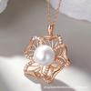 Fashion Ladies Internet Celebrity Necklace Collarbone Chain Diamond Set Pearl Rose Gold Hollow Flower Pendant Necklace
