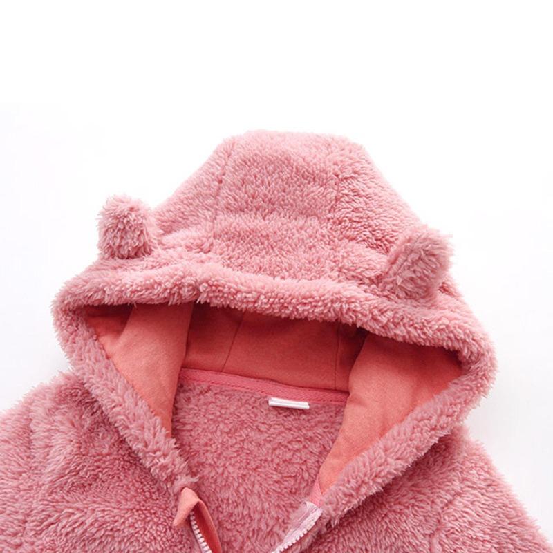 Newborn Baby Boy Girl Fleece Jumpsuit Snowsuit Long Sleeve Hooded Zipper Closure Coat Warm Winter Clothes