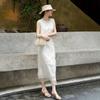 Lanseer Silk Embroidered Oblique Placket Midi Dress