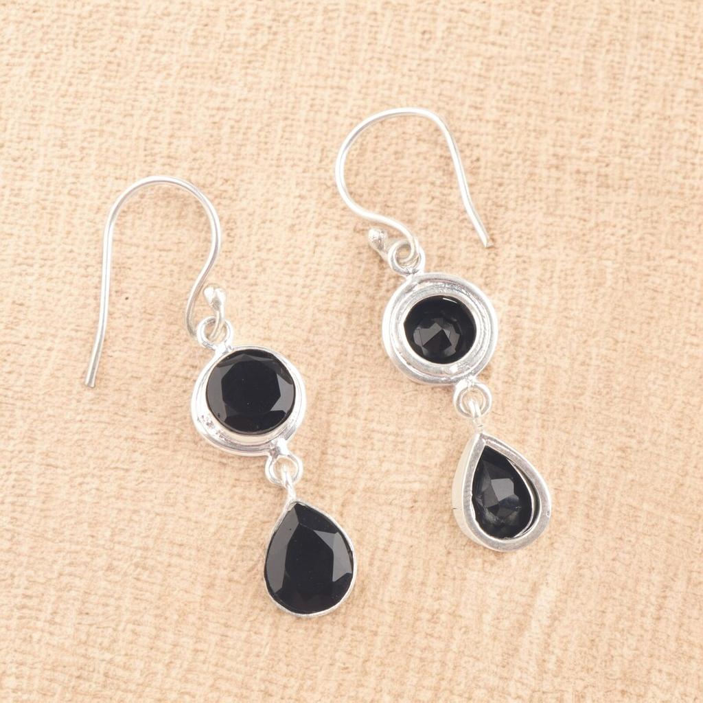 Black Onyx Gemstone 925 Sterling Silver Handmade Jewelry Earrings 1.8" For Gift EE-142-14