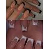 24pcs Long Coffin-Shaped White French Manicure Fake Nails Press On Nails Elegant Style For Women Girls For Daily Wear Or Parties Nail Supplies