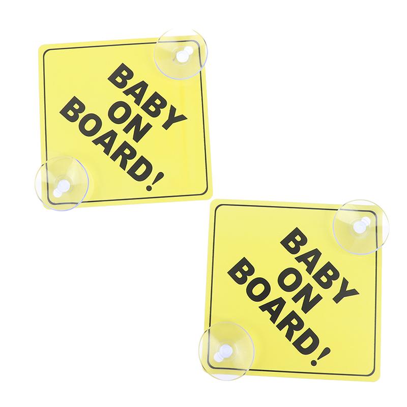 1/2Pcs 13CM Baby On Board Sign with Suction Cup Car Window Yellow REFLECTIVE Warning Sign 12CM Safe Driving Accesorios