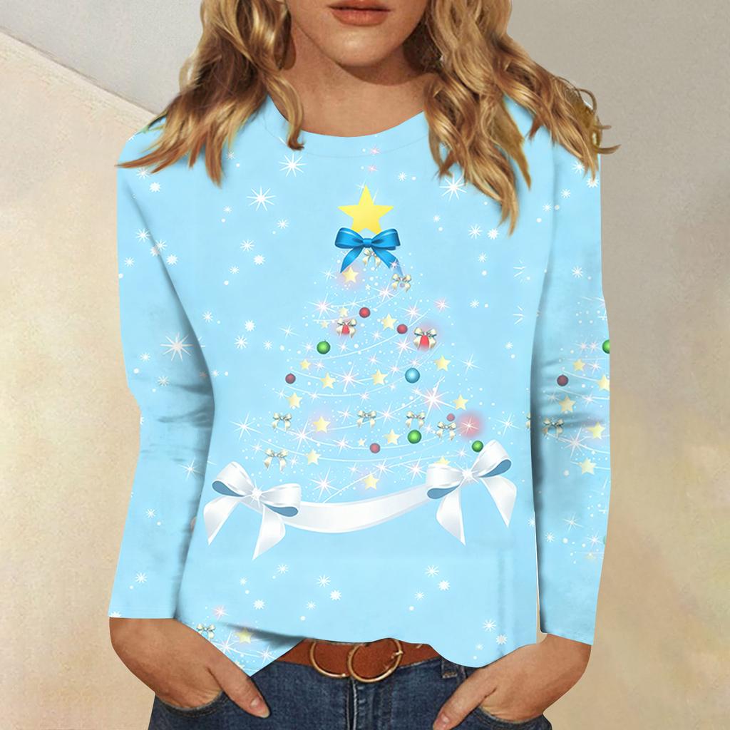 Women's Loose Comfortable Casual Fashion V-Neck Christmas Print Long Sleeve Hoodie