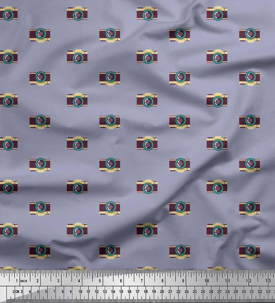 Soimoi Japan Crepe Satin Fabric Camera Shirting Fabric Prints By Metre 42 Inch
