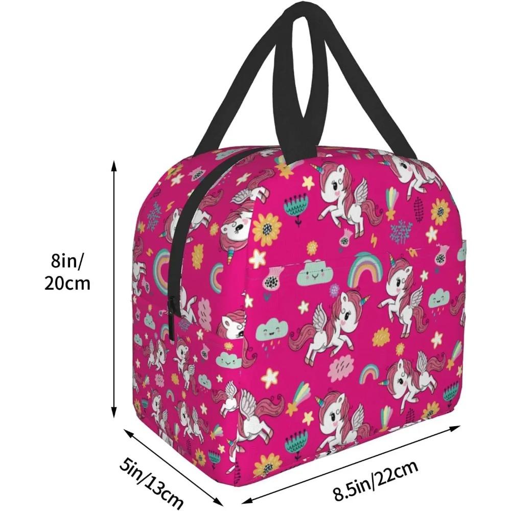 Unicorn Insulated Lunch Bag with Front Pocket Reusable Cooler Bento Tote with Zipper for Women Girls Work School Travel Picnic