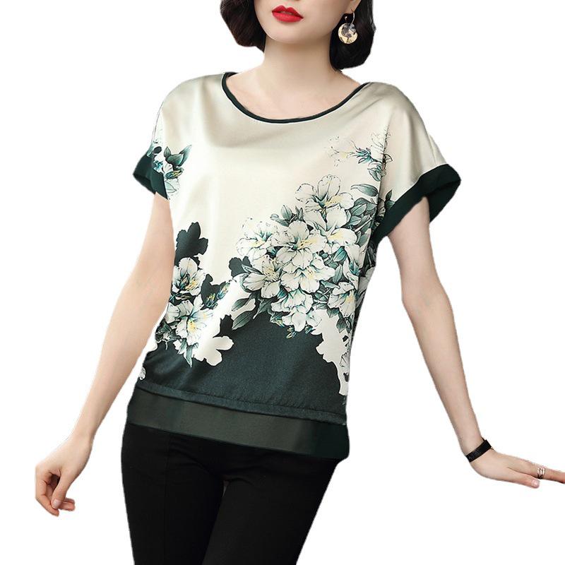 Women's 2023 Summer Loose-Fit Printed T-Shirt, Large Size, Short Sleeve, Belly-Covering, Perfect for Middle-Aged Moms