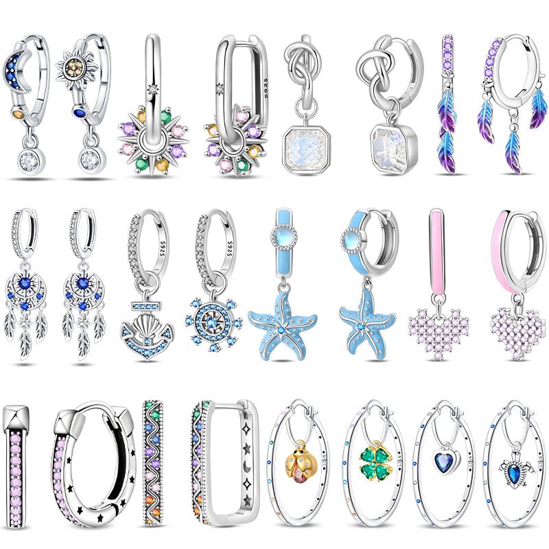 925 Silver Simple Sun Small Sugar Cube Star Moon Women Earring Brilliant Wedding Engagement Star Earrings Jewelry Gifts