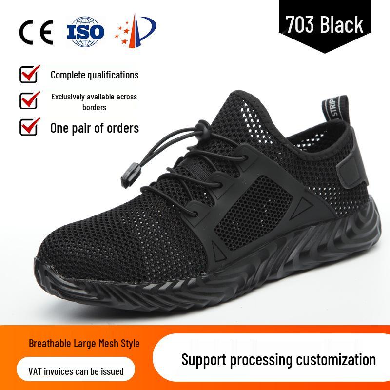 Men's Fly-Knit Safety Shoes: Anti-Smash, Anti-Puncture, Breathable, Lightweight, Comfortable, Wear-Resistant with Soft Sole and Button Closure.