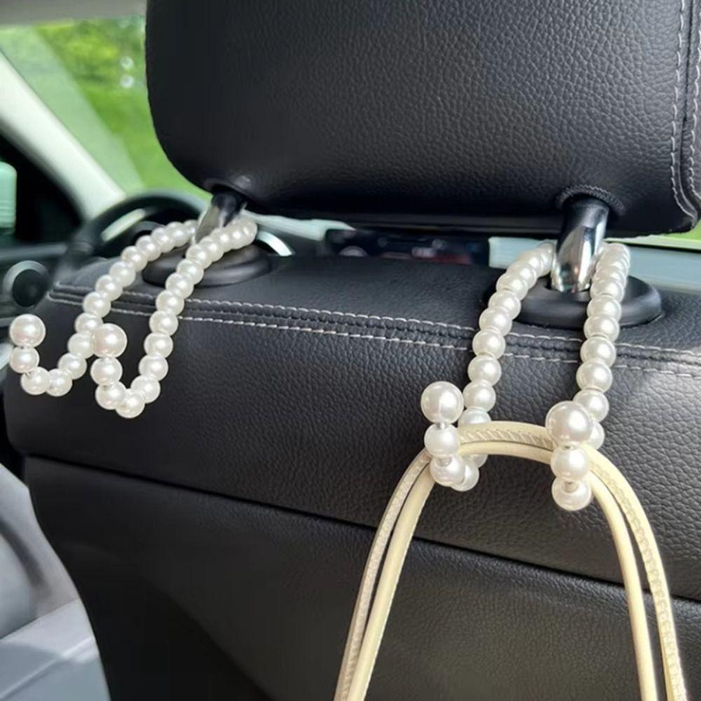 2Pcs Strong Storage Pearl Hanger Auto Hook Rear Bearing Car Seat Headrest Hooks  Clothes