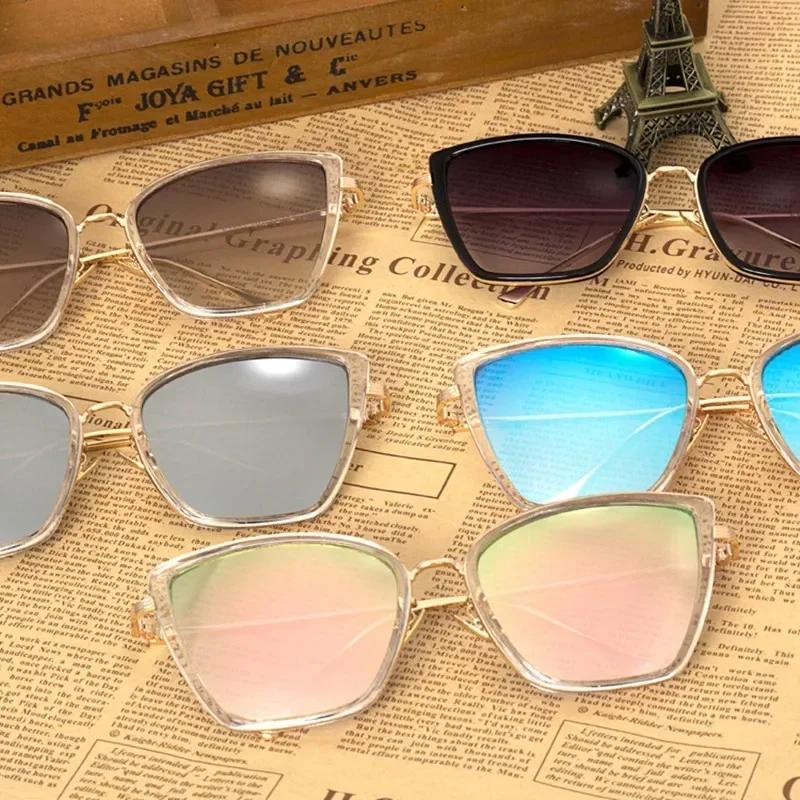New Brand Designer Cateye Sunglasses Women Vintage Metal Glasses For Women Mirror Retro Lunette eil Femme UV400