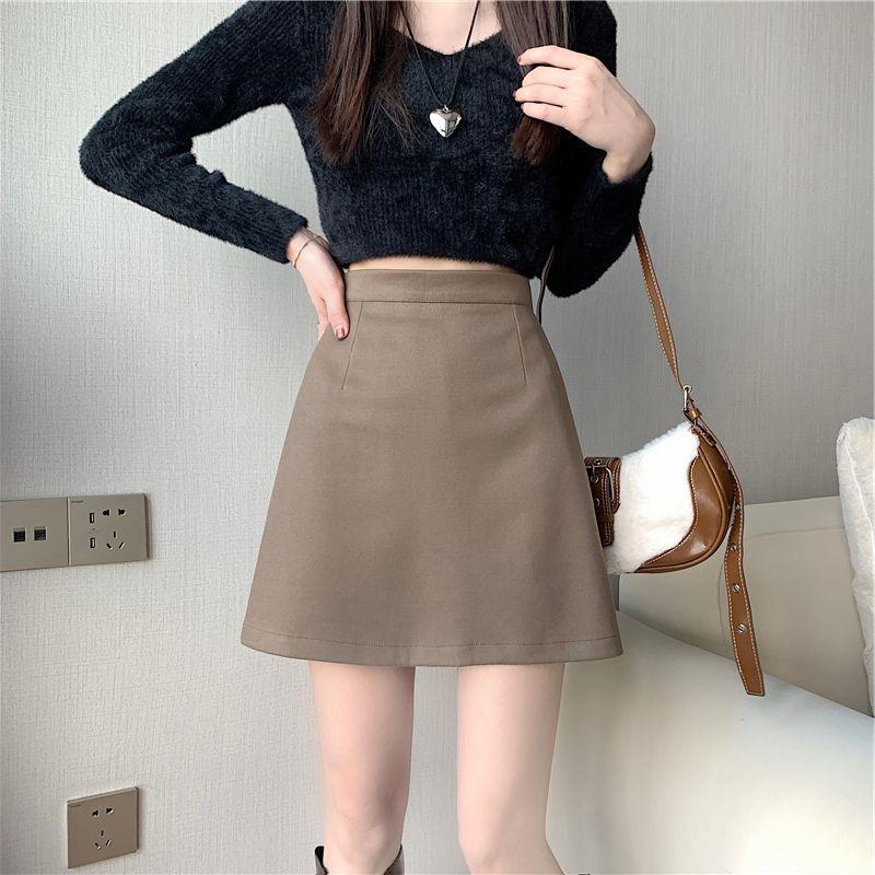 Melaleuca High-Waist Woolen A-Line Skirt: Slimming College Style for Autumn Winter 2025