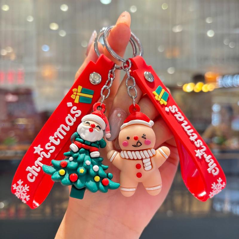 2Pcs Cartoon Cute Santa Claus Tree Keychain Christmas Party Decoration Bag Ornaments Car Key Pendant Exquisite Small Gift