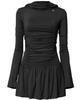Peulleeoeob Hooded High Neck Long Dress (Fl-185_Black)