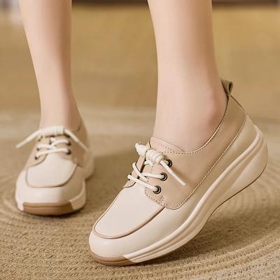 New 35-44 Large Mom Shoes Autumn Comfortable Soft Sole Round Toe Wedge Platform Breathable White Shoes Casual Rocking Shoes