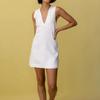 QICED V-hals Katoen Linnen Mouwloze Jurk Dames Zomer Effen Kleur Slim-fit Vestrok