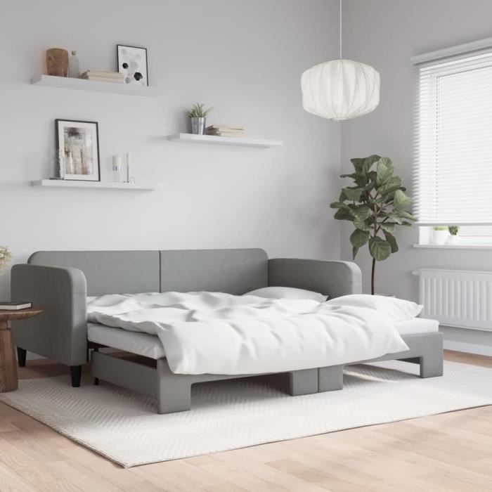 VidaXL Lit de jour avec lit gigogne gris clair 100x200 cm tissu 3196821