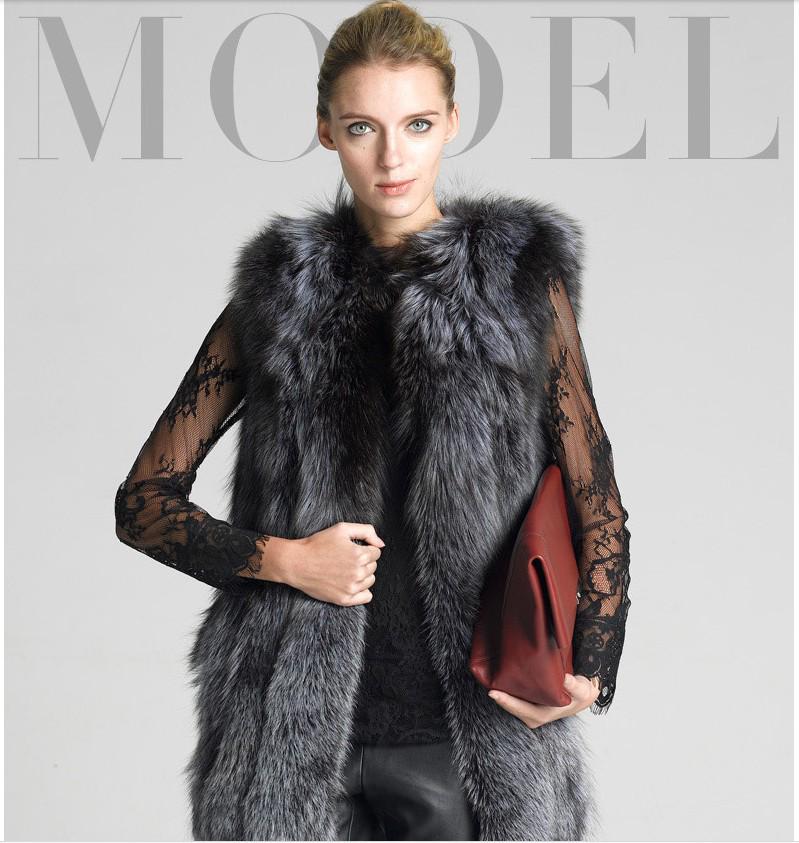 2024 Autumn/Winter Faux Fox Fur Women s Mid-Length Slimming Vest S