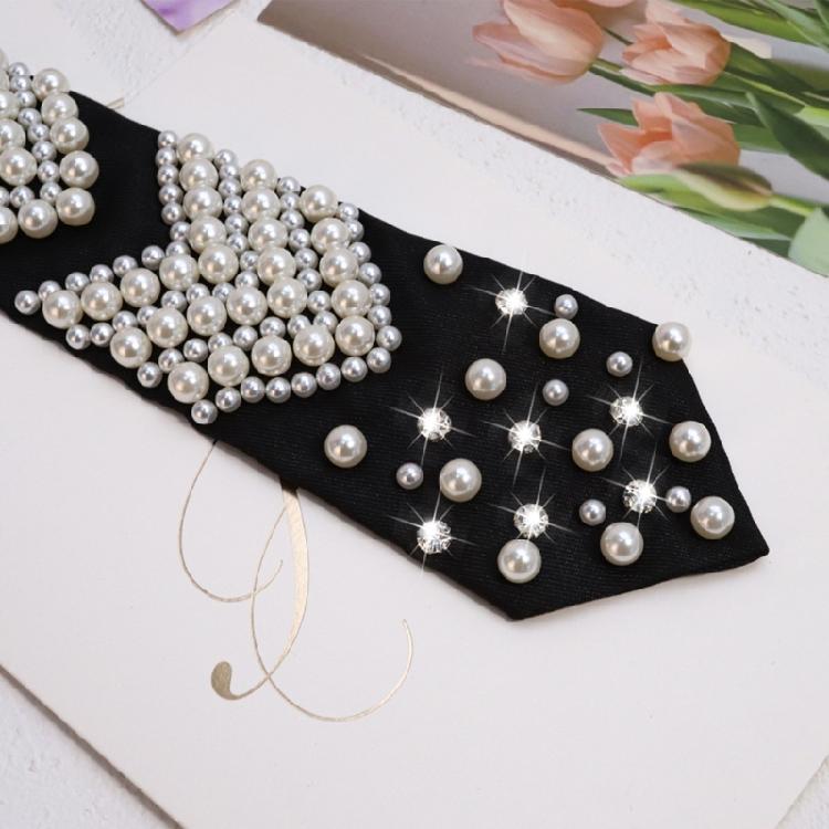 Friendly Polyester Necktie Imitation Pearls Detailing Business Meeting Accessory Comfortable Wear for Costume Parties