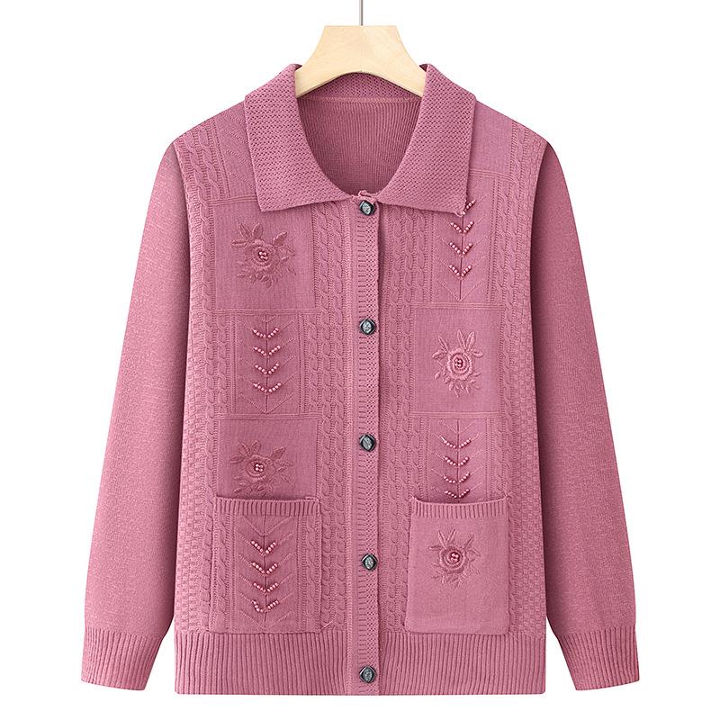 Grandma's Loose Knit Cardigan for Women – Spring & Autumn Wear for Middle-Aged & Elderly
