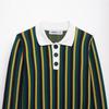 Spring 2025 Women's Striped Knit Sweater - European & American Style, Turn-Down Collar, Long Sleeve, Casual