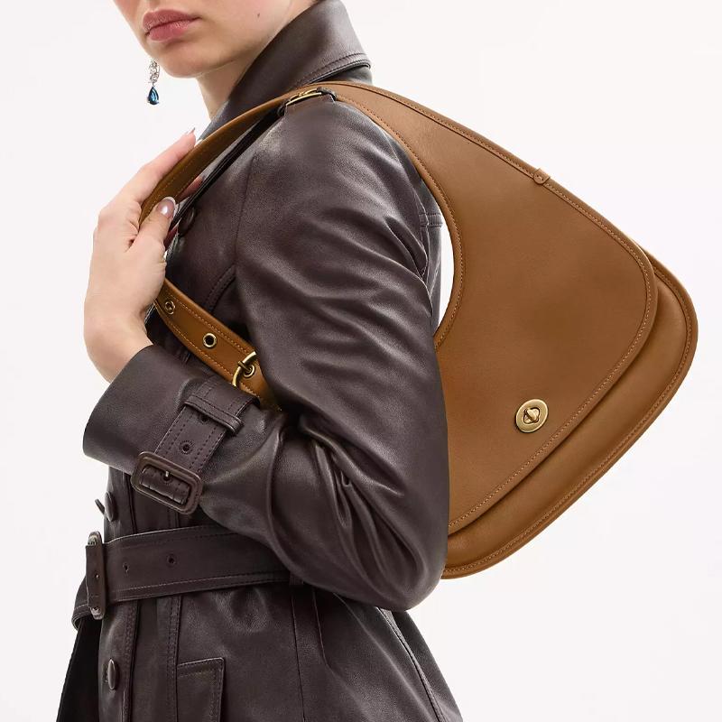 Coach Cashin 28 Adjustable Shoulder Strap Logo Leather Crescent Bag Large Women shoulder bag Brass Honey-Brown CY923-B4T7J