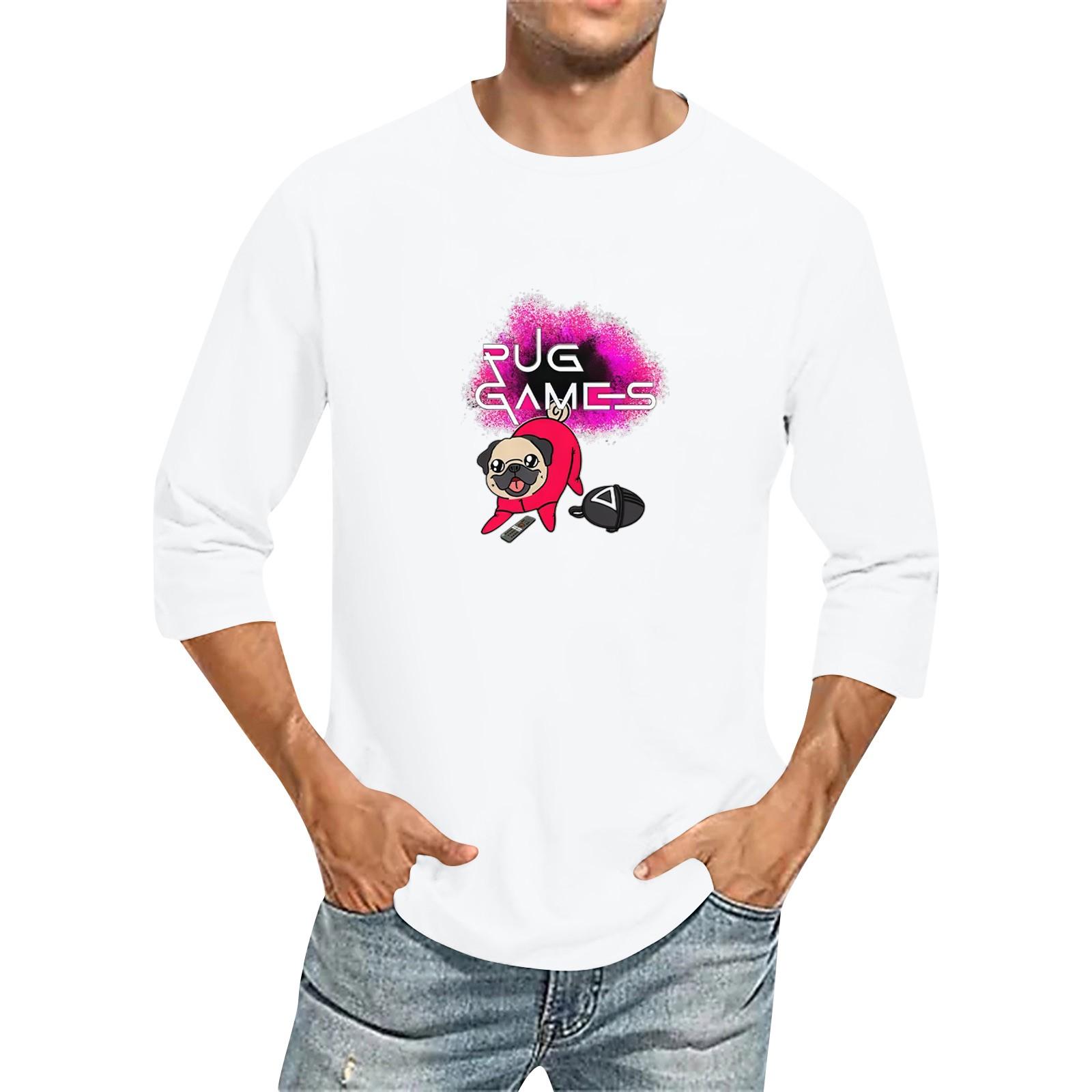 

Men s Fashion Casual Seven-Point Sleeve Print Round Neck Top XL білий